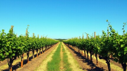 Naklejka premium Picturesque Vineyard under a Bright Blue Sky
