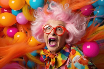 Fototapeta premium Vibrant celebration of joy with colorful balloons and playful expressions in a festive setting