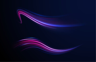 High-speed light trails effect. Futuristic dynamic motion technology. Png, neon, line, blur, beam, ray, abstract, energy. Neon color glowing lines background, Glowing wave swirl, impulse cable lines. 
