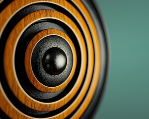 A close up of a wooden circle with a black center