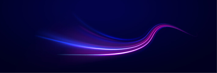 Light trail wave, fire path trace line, car lights, optic fiber and incandescence curve twirl. Big data traffic visualization, dynamic high speed, png, effect. Vector glowing lines air flow effect. 