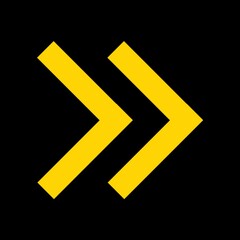 Arrow Icon. Arrow icon symbol isolated on black background. Yellow arrow. 