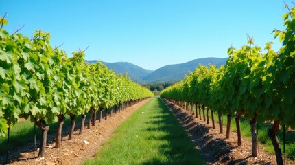 Picturesque Vineyard Under a Blue Sky