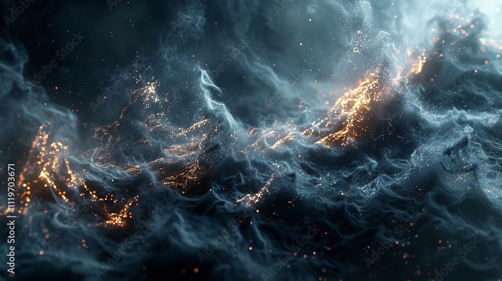 Poster abstract background with digital lightning and particles.