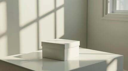 a white gift box on the table 