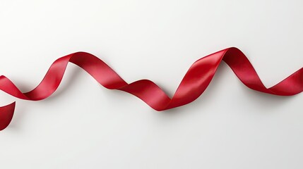 A flowing red satin ribbon elegantly twisted on a soft white background.