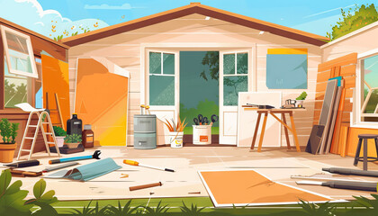 DIY and Home Improvement Talk Show: A cozy set resembling a home workshop or studio, with tools, materials, and a backdrop featuring before-and-after home renovation projects