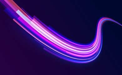 Acceleration speed motion on night road. Magic moving fast speed lines. Blurred car light motion effect, city road background with long exposure night lights. Png,  ray, abstract, energy, pack, effect