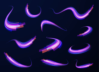 Fototapeta premium Colorful Light Trails, Long Time Exposure Motion Blur Effect. Abstract fire flare trace lens flares acceleration speed motion on night road. Acceleration speed motion on night road. 