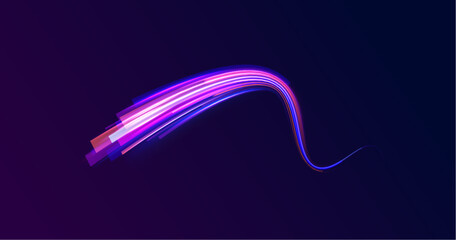 Electric car and city concept Hitech communication concept innovation background. Expressway, car headlight effect. Speed connection vector background. City road car light trails motion background. 