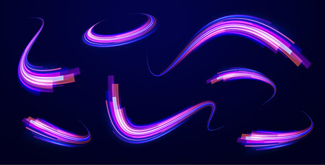 Neon color glowing lines background, Glowing wave swirl, impulse cable lines. High-speed light trails effect. Futuristic dynamic motion technology. Png, neon, line, blur, beam, ray, abstract, energy, 