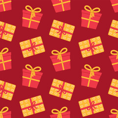 Seamless pattern with gift boxes. Christmas or Birthday present. Flat vector illustration