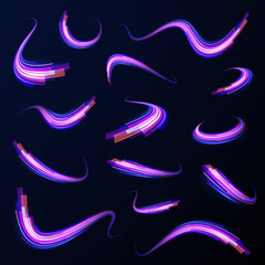 Fototapeta premium Speed of light concept background. Abstract background rotational border lines, png, effect, wave,neon,line. Neon stripes in the form of drill, turns and swirl. 