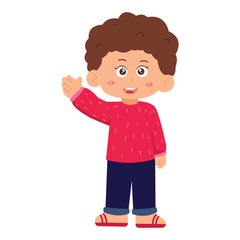 cute korean style. Cheerful Cartoon Boy Waving