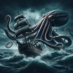 Kraken s Grasp A massive kraken attacking a ship its tentacles w