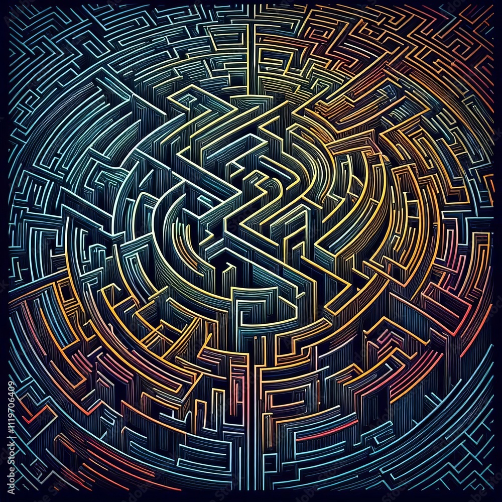 Poster labyrinth lines lines forming maze like patterns with color chan