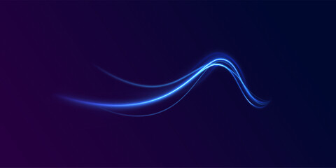 f`Light arc in neon colors, in the form of a turn. Creative vector illustration of flying cosmic meteor, planetoid, comet, fireball isolated on transparent background. Effect, png, wave,neon,line.