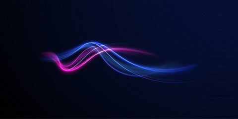 Horizontal speed lines connection vector background. Futuristic dynamic motion technology blue glowing lines air flow effect.  Racing cars dynamic flash effects city road with long exposure. 
