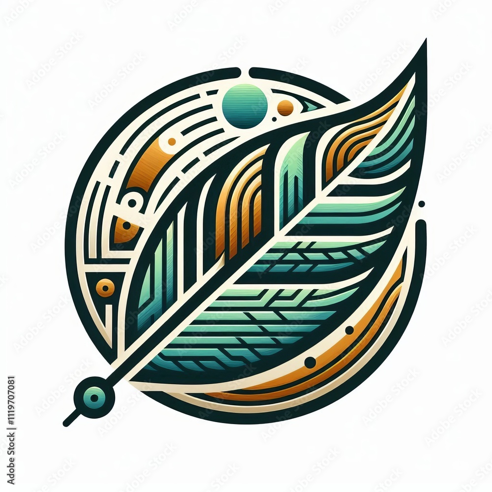 Poster leaf with abstract shapes combining leaf with geometric shapes