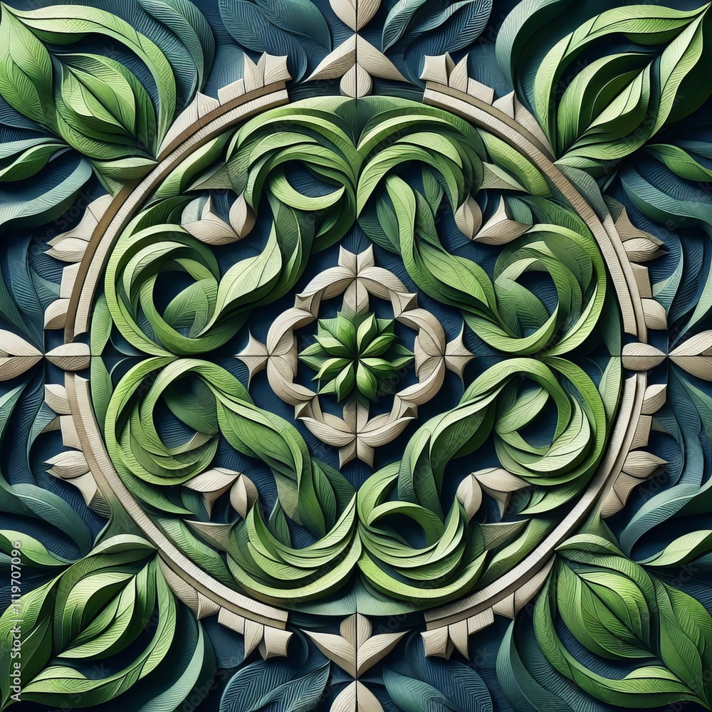 Poster leafy labyrinth leaves arranged in a kaleidoscopic pattern mimic