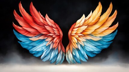 Vibrant hues of reds, blues, and yellows pop against the stark black background