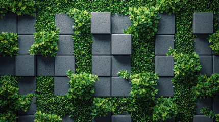 Fototapeta premium Modern square planters with clean edges surrounded by lush greenery create serene outdoor space. arrangement enhances natural beauty and tranquility of environment