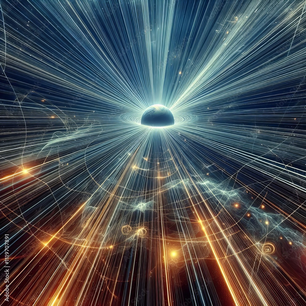 Poster lines emanating from a massive object indicating the direction a