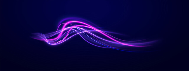 Acceleration speed motion on night road. Colorful Light Trails, Long Time Exposure Motion Blur Effect. Abstract fire flare trace lens flares acceleration speed motion on night road. 