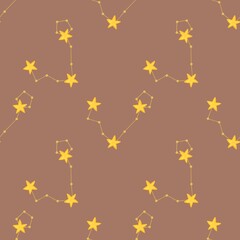 Small Pisces Zodiac Design Seamless Pattern on PANTONE Mocha Mousse Background