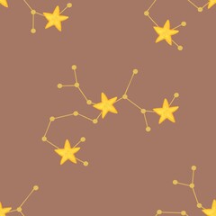 Sagittarius Zodiac Illustration Seamless Pattern on PANTONE Mocha Mousse Background