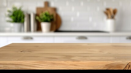 Minimalist wooden podium in kitchen banner background copy space. Cooking at home design image backdrop empty. Timber board for goods concept composition front view, copyspace