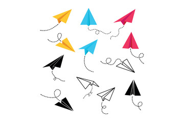 Playful hand drawn colorful paper airplanes vector illustrations, Unique hand drawn paper planes vector graphics for kids’ crafts, airplanes, paper, toys, crafts, kids, playful, travel, DIY, games