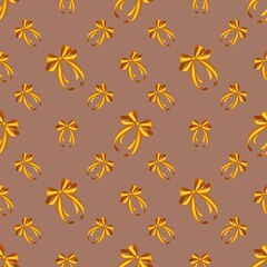 Small Orange Bow Seamless Pattern on PANTONE Mocha Mousse Background