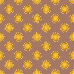 Sun Design Seamless Pattern on PANTONE Mocha Mousse Background