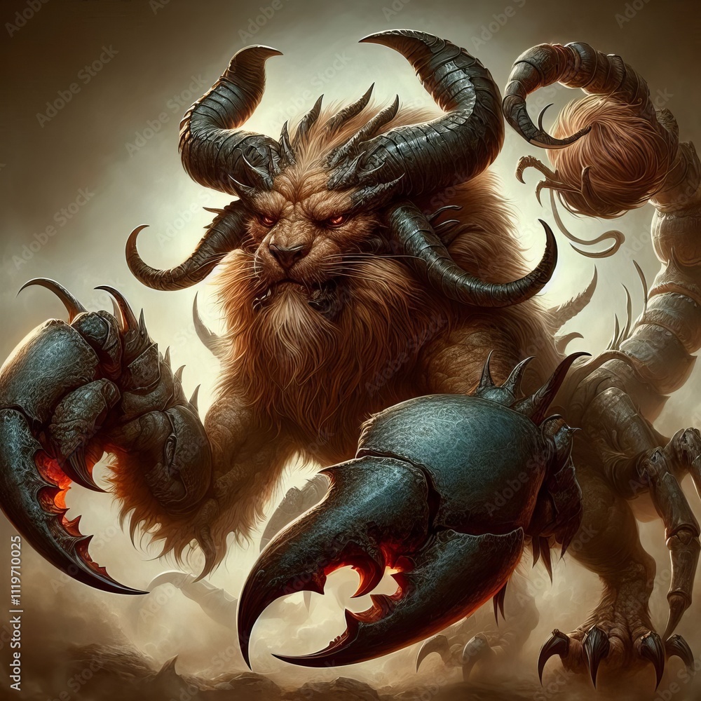Poster manticore with scorpion claws a manticore with scorpion like cla
