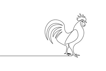 Chickens rooster continuous line drawing and minimalist style isolate outline  vector icon