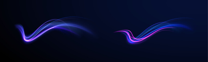 Speed of light concept background. Abstract background rotational border lines, png, effect, wave,neon,line. Neon stripes in the form of drill, turns and swirl.