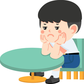recommend clip art: boy sitting at a table with his hand on his chin