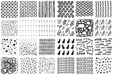 Set of hand-drawn abstract vector doodles of drops, hearts, waves, and modern patterns. 