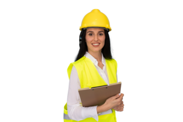 Architect in safety gear with helmet and vest