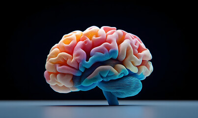 A colorful 3D representation of a human brain highlighting different regions.