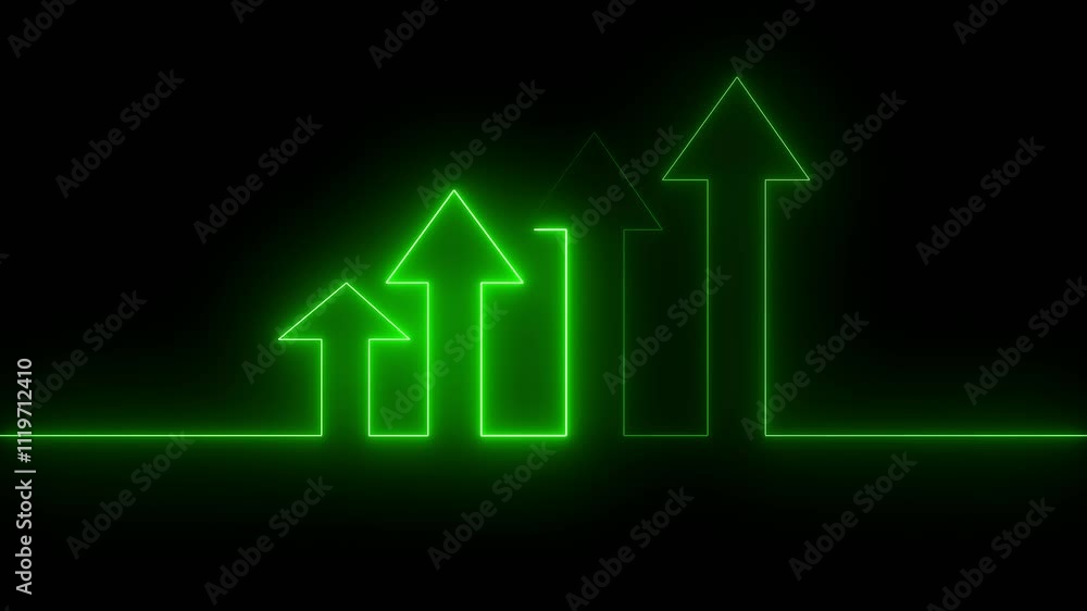 Poster neon line arrow icon animation. neon up arrow concept and business graph icon.neon glowing financial