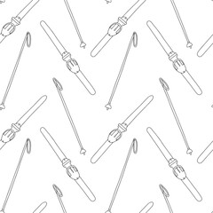 Hand drawn ski and ski pole vector seamless pattern