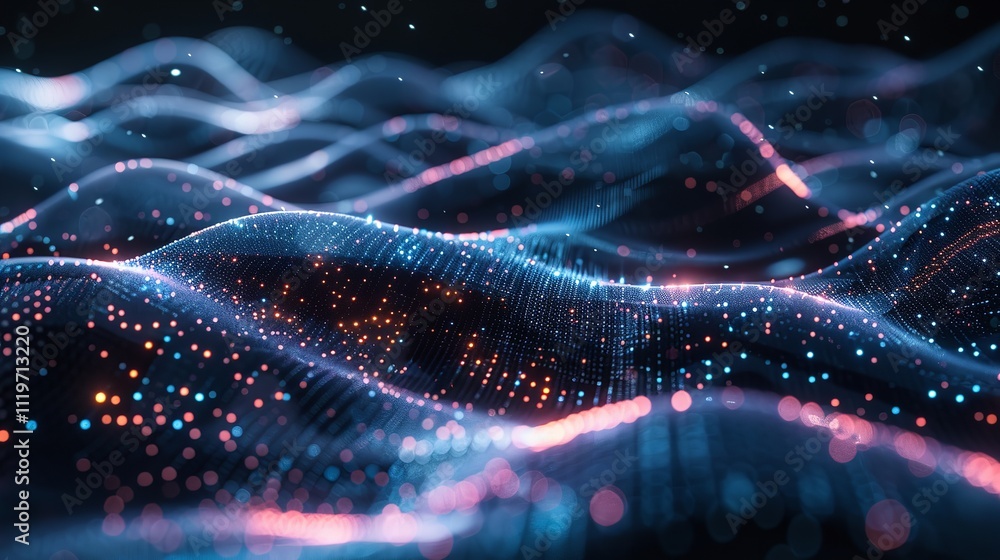 Poster abstract digital wave of particles. futuristic point wave. technology background.