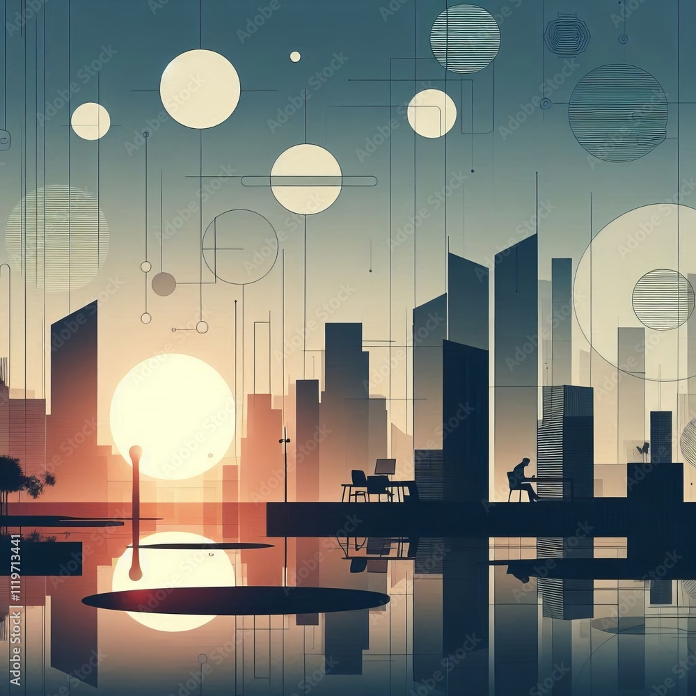 Poster minimalist simple lines and shapes with little detail focusing o