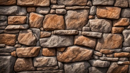 Obraz premium Rustic stone wall texture with brown and gray stones.