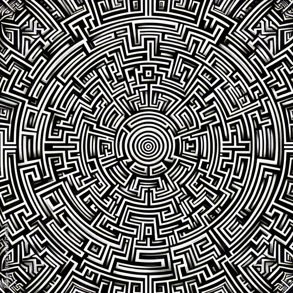 Poster monochrome maze an intricate maze like pattern in black and whit