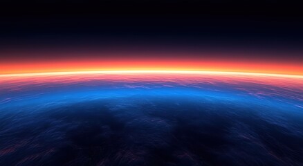 地球の大気圏の境界から見る美しい夕焼けの宇宙の景色
