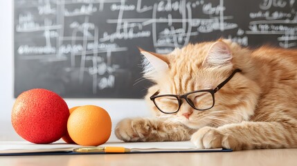 Curious cat with glasses classroom fun animal moment indoor close-up