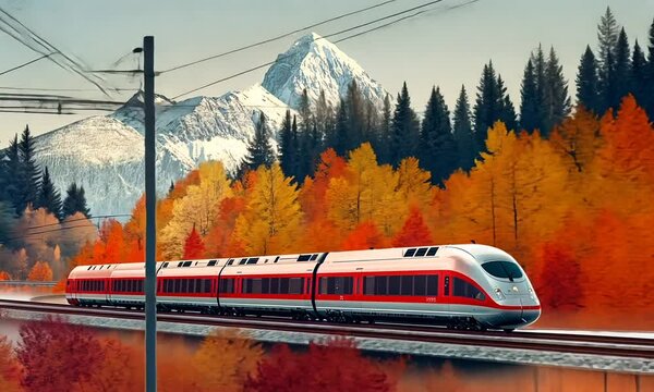 trip travel by train on nature background